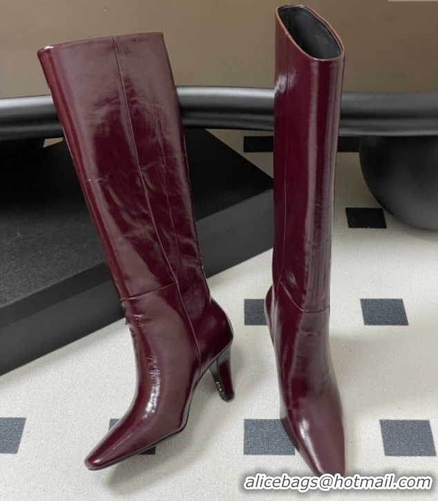 Top Grade Saint Laurent Jill Heel High Boots 8cm in Calfskin Leather Dark Burgundy 1213021