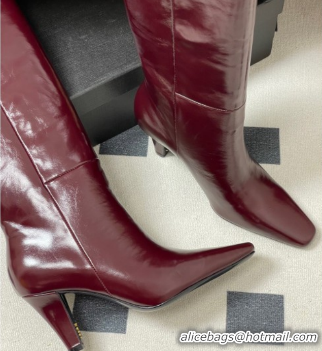 Top Grade Saint Laurent Jill Heel High Boots 8cm in Calfskin Leather Dark Burgundy 1213021