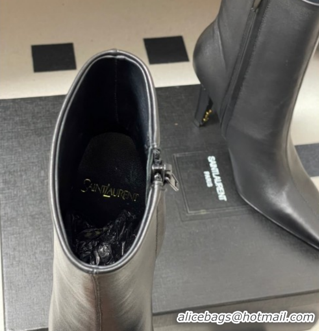 Purchase Saint Laurent Jill Heel Booties 10cm in Calfskin Leather Black 1213022