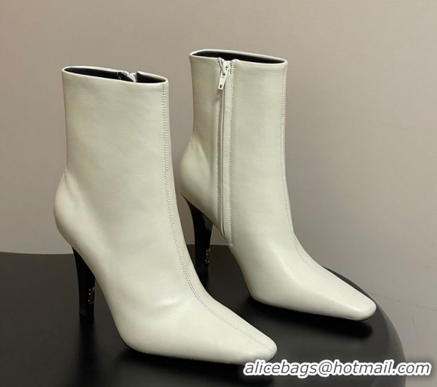 Popular Style Saint Laurent Jill Heel Booties 10cm in Calfskin Leather White 1213023