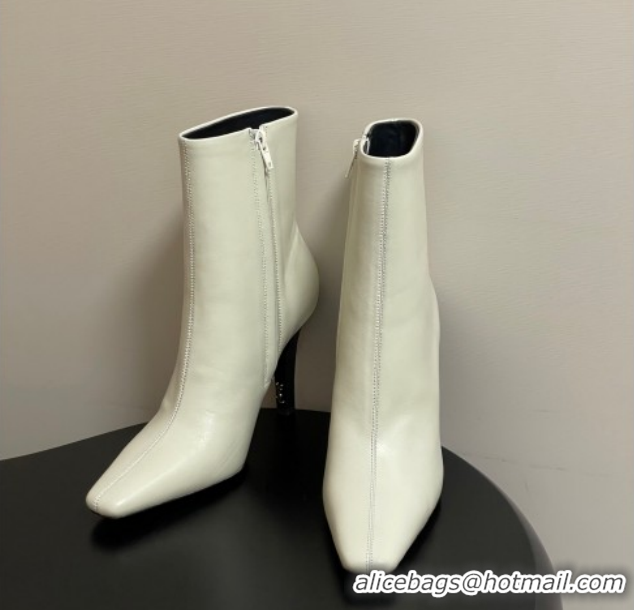 Popular Style Saint Laurent Jill Heel Booties 10cm in Calfskin Leather White 1213023