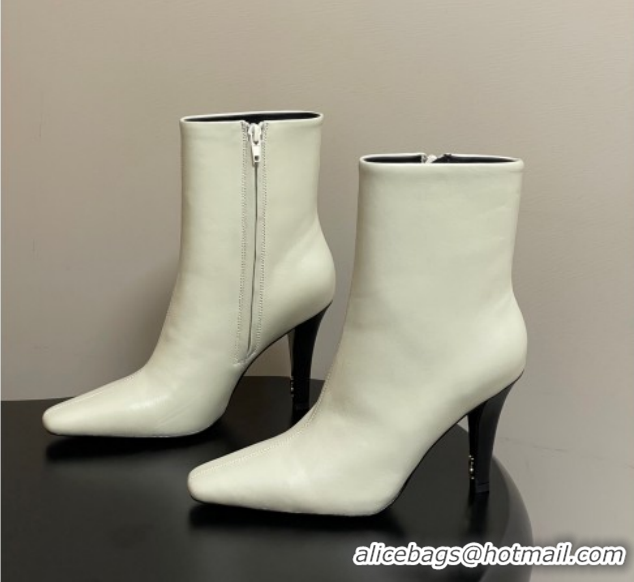 Popular Style Saint Laurent Jill Heel Booties 10cm in Calfskin Leather White 1213023