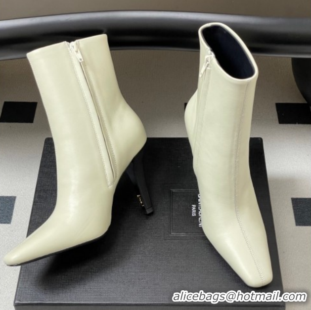 Popular Style Saint Laurent Jill Heel Booties 10cm in Calfskin Leather White 1213023