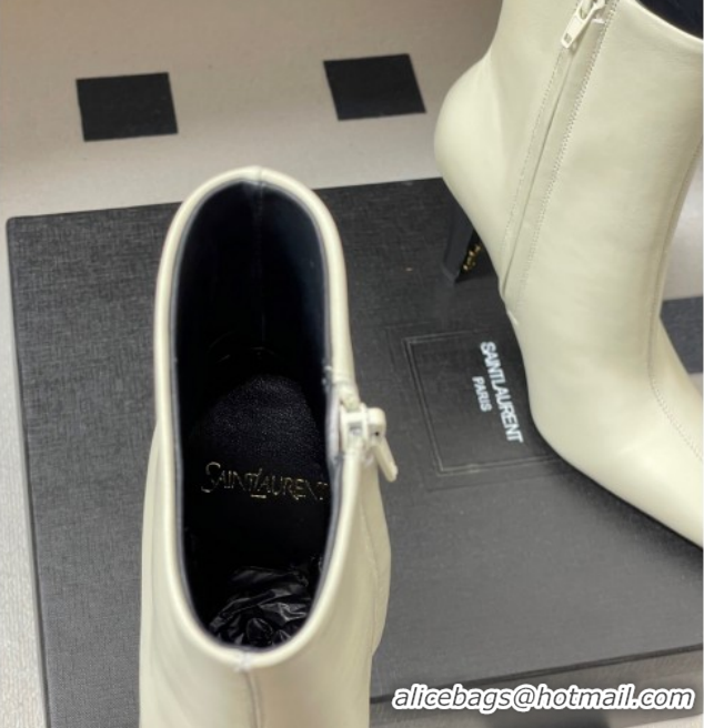 Popular Style Saint Laurent Jill Heel Booties 10cm in Calfskin Leather White 1213023