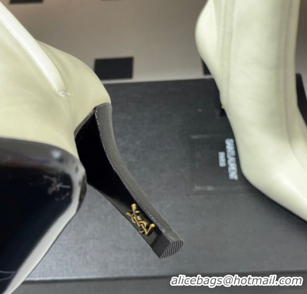 Popular Style Saint Laurent Jill Heel Booties 10cm in Calfskin Leather White 1213023