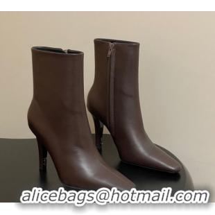 Durable Saint Laurent Jill Heel Booties 10cm in Calfskin Leather Dark Brown 1213024