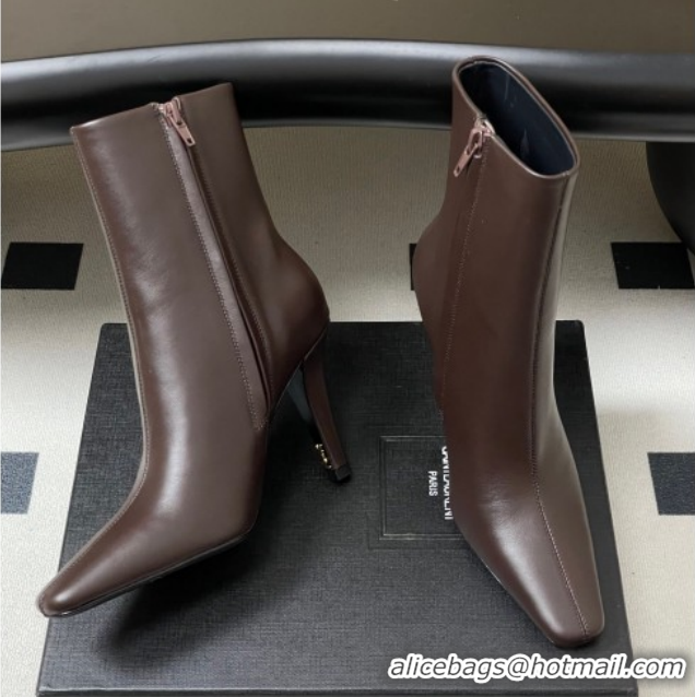 Durable Saint Laurent Jill Heel Booties 10cm in Calfskin Leather Dark Brown 1213024