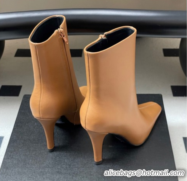 Top Design Saint Laurent Jill Heel Booties 10cm in Calfskin Leather Light Brown 1213025