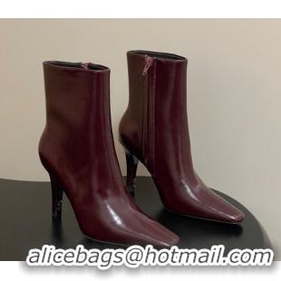 Shop Duplicate Saint Laurent Jill Heel Booties 10cm in Calfskin Leather Dark Burgundy 1213026