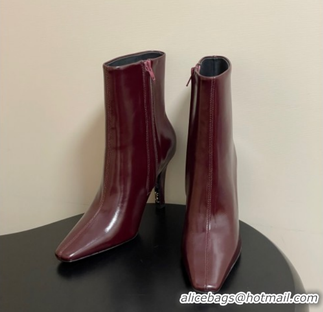 Shop Duplicate Saint Laurent Jill Heel Booties 10cm in Calfskin Leather Dark Burgundy 1213026