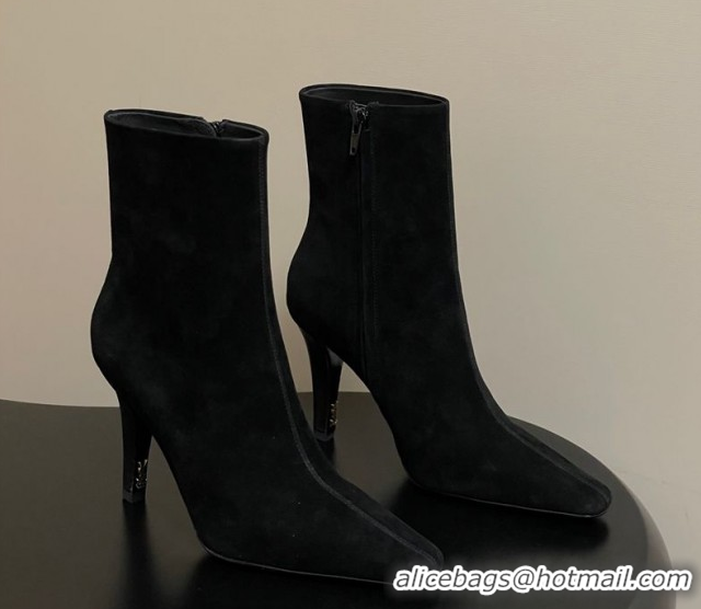 Good Looking Saint Laurent Jill Heel Booties 10cm in Suede Black 1213027