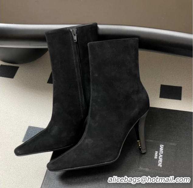 Good Looking Saint Laurent Jill Heel Booties 10cm in Suede Black 1213027
