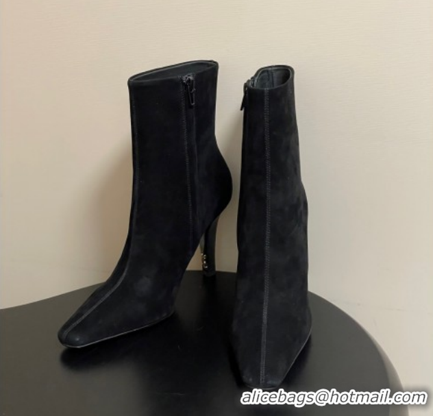 Good Looking Saint Laurent Jill Heel Booties 10cm in Suede Black 1213027
