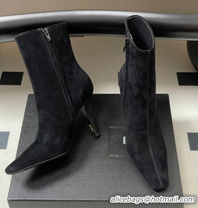 Good Looking Saint Laurent Jill Heel Booties 10cm in Suede Black 1213027