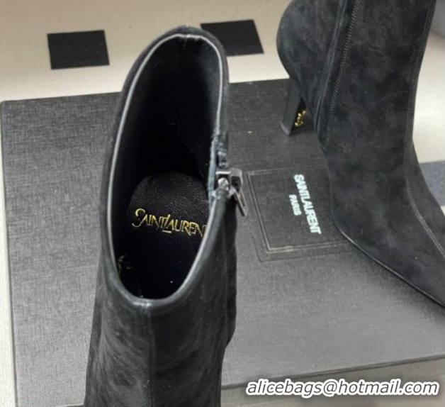 Good Looking Saint Laurent Jill Heel Booties 10cm in Suede Black 1213027