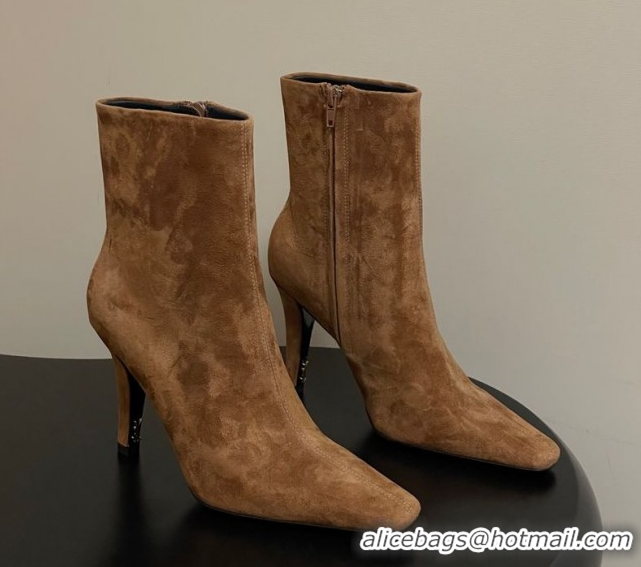 Best Price Saint Laurent Jill Heel Booties 10cm in Suede Brown 1213028