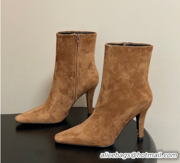 Best Price Saint Laurent Jill Heel Booties 10cm in Suede Brown 1213028