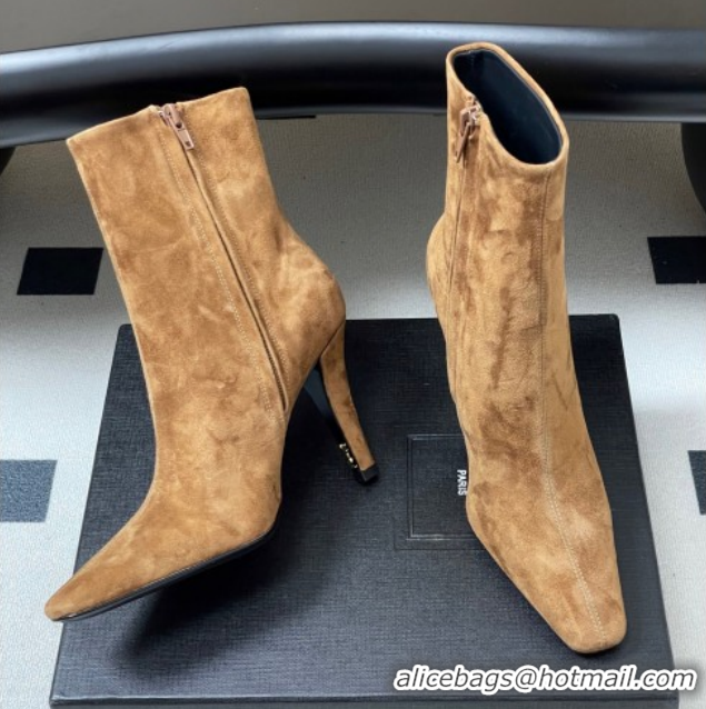 Best Price Saint Laurent Jill Heel Booties 10cm in Suede Brown 1213028