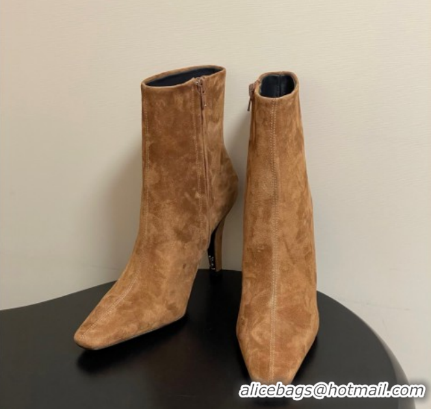 Best Price Saint Laurent Jill Heel Booties 10cm in Suede Brown 1213028