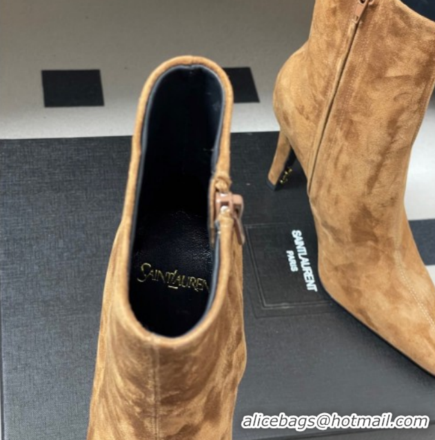 Best Price Saint Laurent Jill Heel Booties 10cm in Suede Brown 1213028