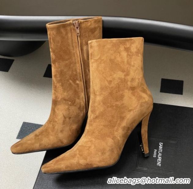 Best Price Saint Laurent Jill Heel Booties 10cm in Suede Brown 1213028