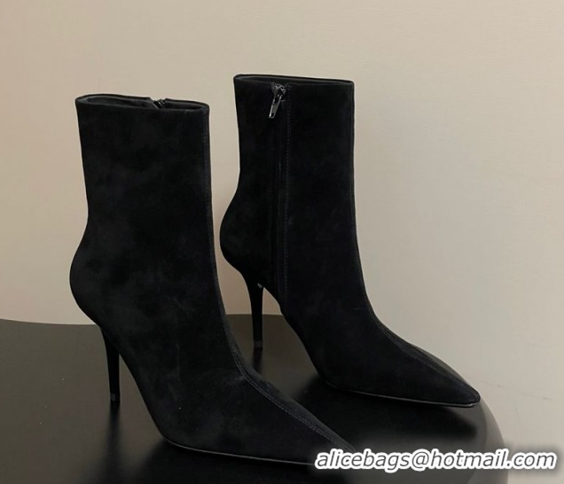 Grade Quality Saint Laurent Ashley Heel Booties 9.5cm in Suede Black 1213029