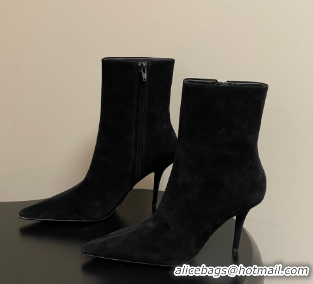 Grade Quality Saint Laurent Ashley Heel Booties 9.5cm in Suede Black 1213029