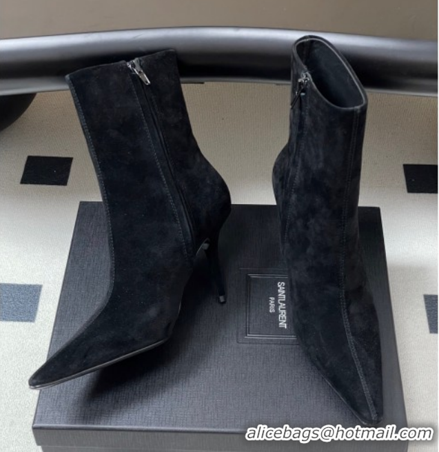Grade Quality Saint Laurent Ashley Heel Booties 9.5cm in Suede Black 1213029