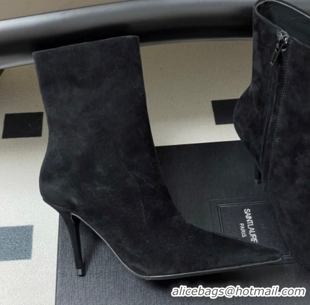 Grade Quality Saint Laurent Ashley Heel Booties 9.5cm in Suede Black 1213029