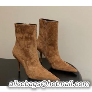 Original Cheap Saint Laurent Ashley Heel Booties 9.5cm in Suede Brown 1213030