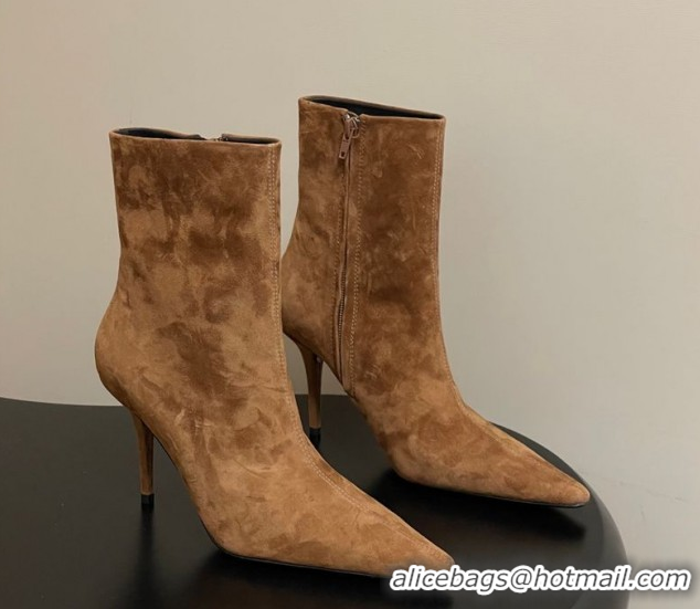 Original Cheap Saint Laurent Ashley Heel Booties 9.5cm in Suede Brown 1213030