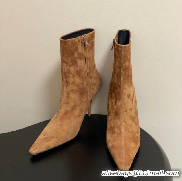 Original Cheap Saint Laurent Ashley Heel Booties 9.5cm in Suede Brown 1213030