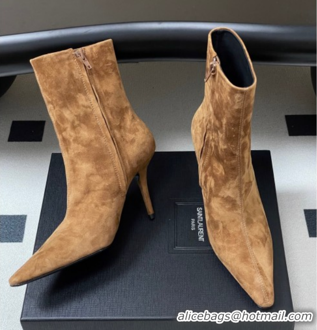 Original Cheap Saint Laurent Ashley Heel Booties 9.5cm in Suede Brown 1213030