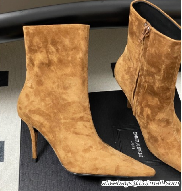 Original Cheap Saint Laurent Ashley Heel Booties 9.5cm in Suede Brown 1213030