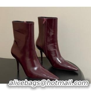 Most Popular Saint Laurent Ashley Heel Booties 9.5cm in Shiny Leather Burgundy 1213032