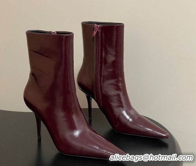 Most Popular Saint Laurent Ashley Heel Booties 9.5cm in Shiny Leather Burgundy 1213032