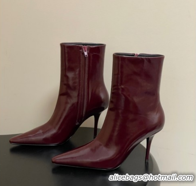 Most Popular Saint Laurent Ashley Heel Booties 9.5cm in Shiny Leather Burgundy 1213032