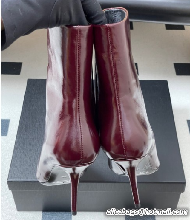 Most Popular Saint Laurent Ashley Heel Booties 9.5cm in Shiny Leather Burgundy 1213032