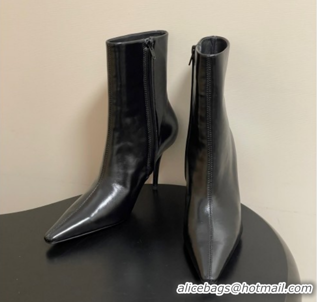 Stylish Saint Laurent Ashley Heel Booties 9.5cm in Shiny Leather Black 1213033