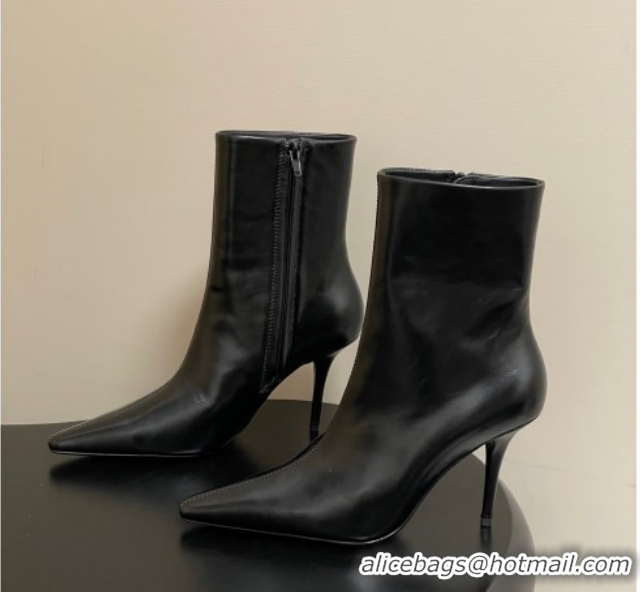 Stylish Saint Laurent Ashley Heel Booties 9.5cm in Shiny Leather Black 1213033