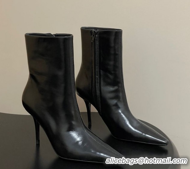 Stylish Saint Laurent Ashley Heel Booties 9.5cm in Shiny Leather Black 1213033