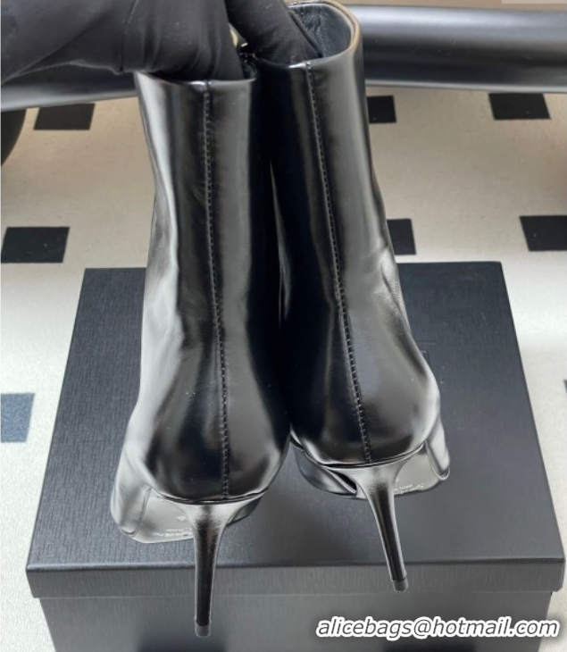 Stylish Saint Laurent Ashley Heel Booties 9.5cm in Shiny Leather Black 1213033