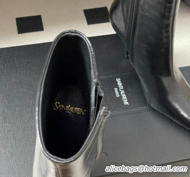 Stylish Saint Laurent Ashley Heel Booties 9.5cm in Shiny Leather Black 1213033