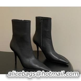Trendy Design Saint Laurent Ashley Heel Booties 9.5cm in Calfskin Leather Black 1213034