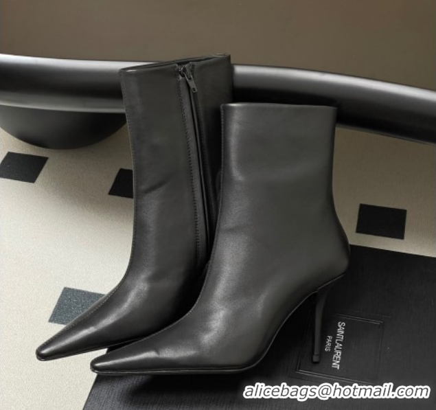 Trendy Design Saint Laurent Ashley Heel Booties 9.5cm in Calfskin Leather Black 1213034