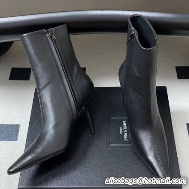 Trendy Design Saint Laurent Ashley Heel Booties 9.5cm in Calfskin Leather Black 1213034