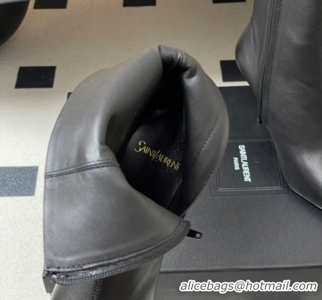 Trendy Design Saint Laurent Ashley Heel Booties 9.5cm in Calfskin Leather Black 1213034