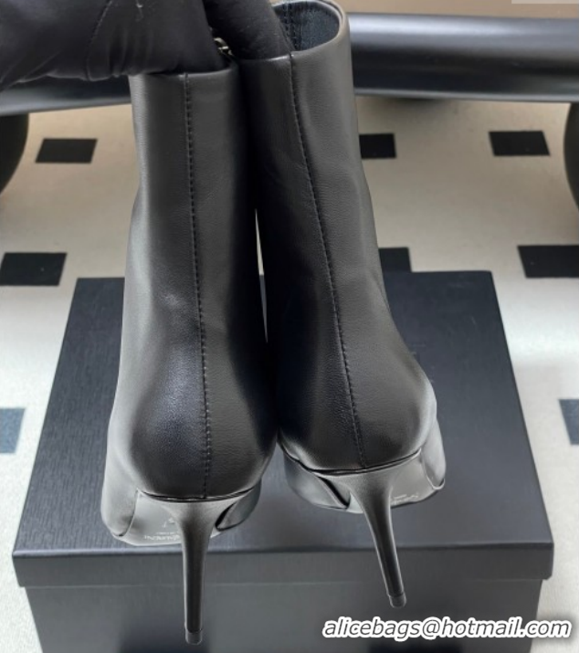 Trendy Design Saint Laurent Ashley Heel Booties 9.5cm in Calfskin Leather Black 1213034