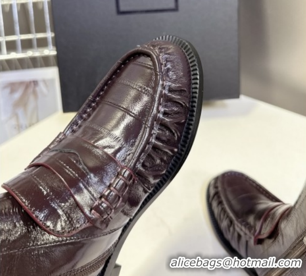 Luxury Cheap Saint Laurent Le Flat Booties in Eel Embossed Leather Dark Brown YSL121301 1213038