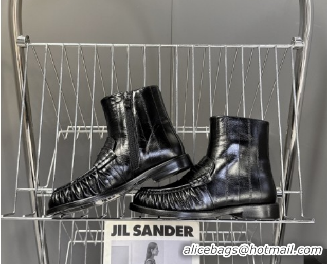Good Quality Saint Laurent Le Flat Booties in Eel Embossed Leather Black YSL121301 1213039